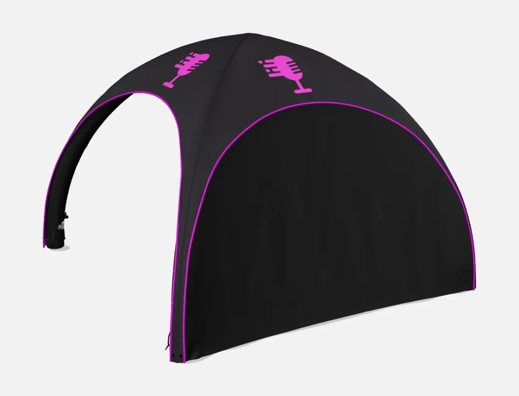 Visualizzazione 3D del gazebo di For Music dal lato con la parete chiusa
